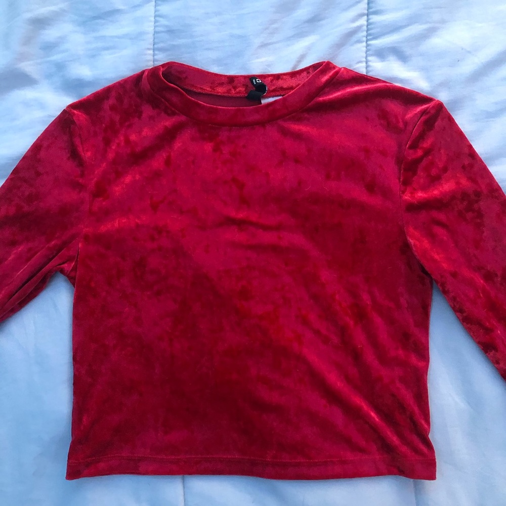 Long Sleeve Red Velvet Crop Top